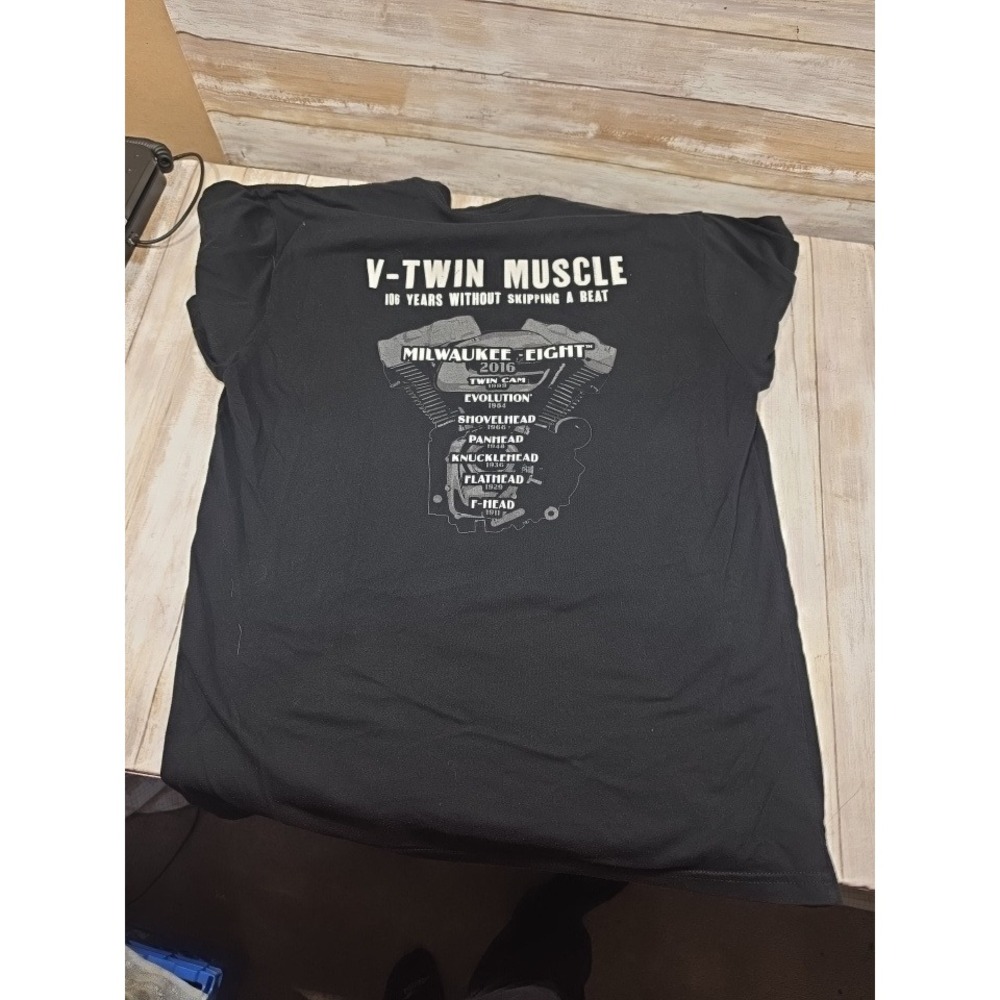 Harley-Davidson Mens Black V-Twin Muscle Engine Graphic T-Shirt Large L READ